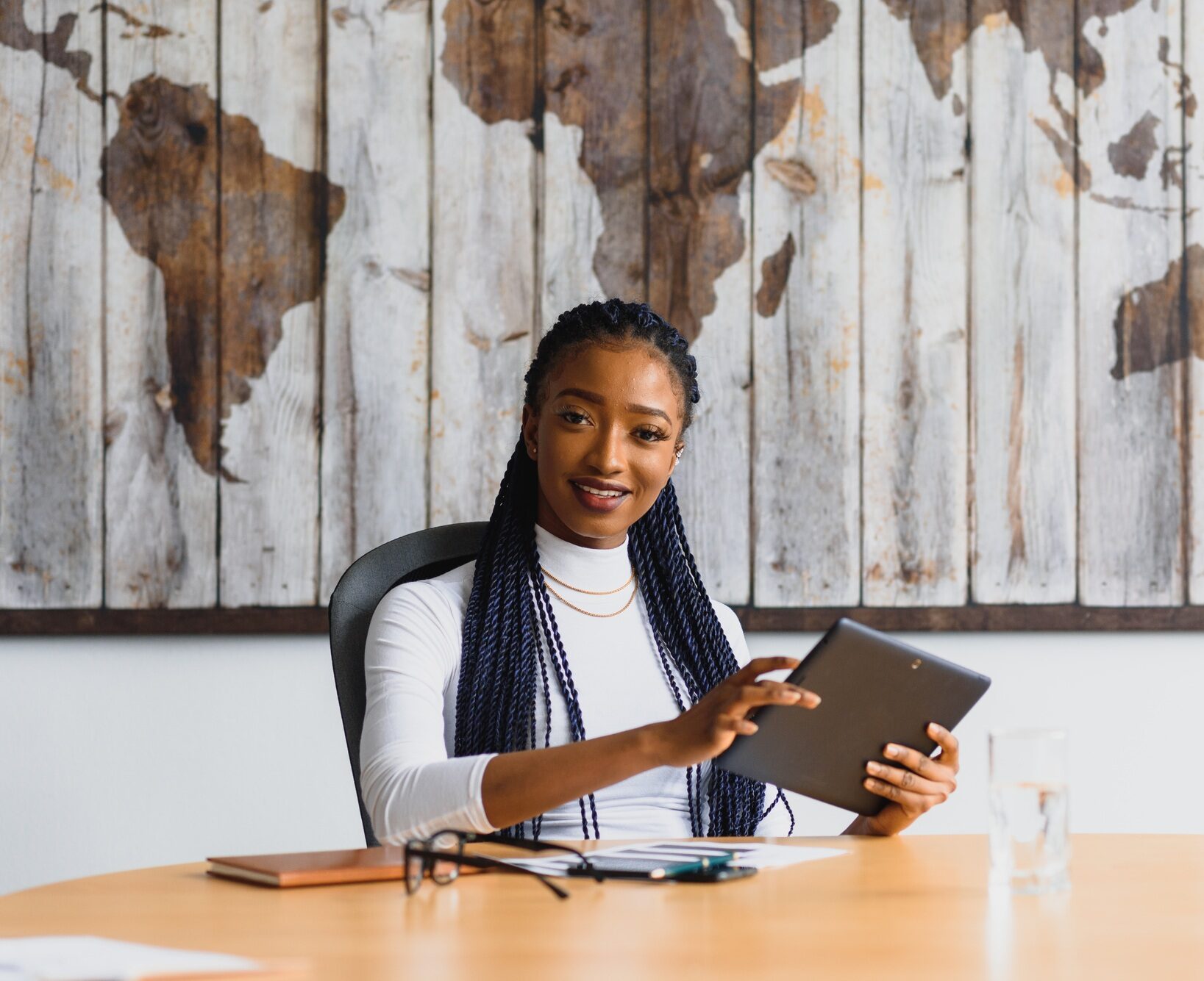 successful african american business woman in modern office
